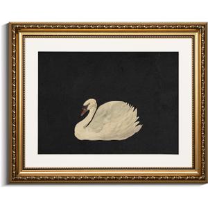 VIYYIEA Gold Framed Wall Art Canvas Print Home Decor Swan Wall Decorations Grace Swan Art Painting Pictures Rustic Bathroom Decor Farmhouse Prints Gift for Living Room Bedroom Kitchen Office 13x16in (16L" x 13W", Zwaan)