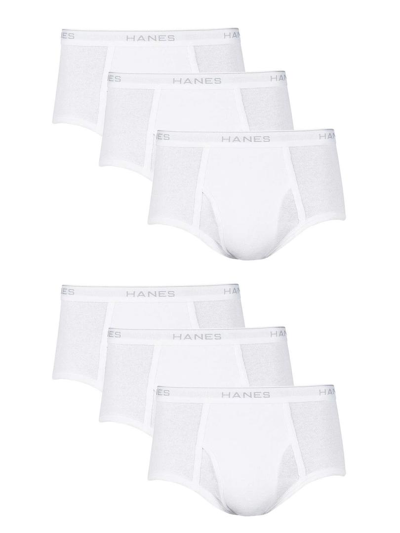 Hanes Men's Brief Underwear Pack, Cotton Briefs, Moisture-Wicking Underwear, Breathable, White, 6-Pack, Size: M