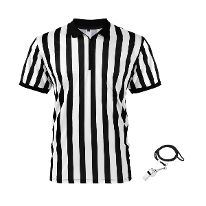 Syhood Referee Shirt Costume Men Women, Whistle Black and White Striped Football Soccer Official Ref Shirt Jersey Halloween, 2XL