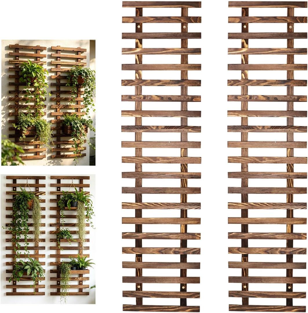 2 Pcs Wall Planter for Indoor Outdoor Plants - Wooden Wall Amounted Plant Holder for Hanging Pots, Vertical Pack Wood Garden Trellis for Climbing Plants Orchid Ivy Vine Rose Patio Home Decor, 47.24"