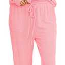 Opemiby Women Pajamas Set Loungewear Ribbed Long Sleeve Top and Pants with Pockets Lounge Pj Set Sleepwear (Small, Pink Mama)