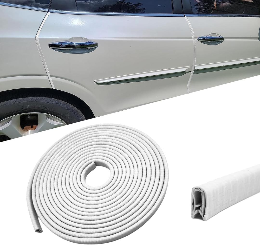 2 x 16.4Ft(5M) Car Door Edge Guards, Car Door Edge Protector, No Glue Auto Door Entry Guard Protective Strip, Auto Door Protection Anti-Collision Rubber Clips Fit Most Cars (White, 5 Meters)