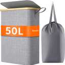 Lifewit 50L Slim Laundry Hamper with Lid, Narrow Laundry Basket with Removable Bag & Bamboo Handles, Fodable Thin Dirty Clothes Hamper for Laundry Collapsible Bin for Bathroom Bedroom Dorm, Gray