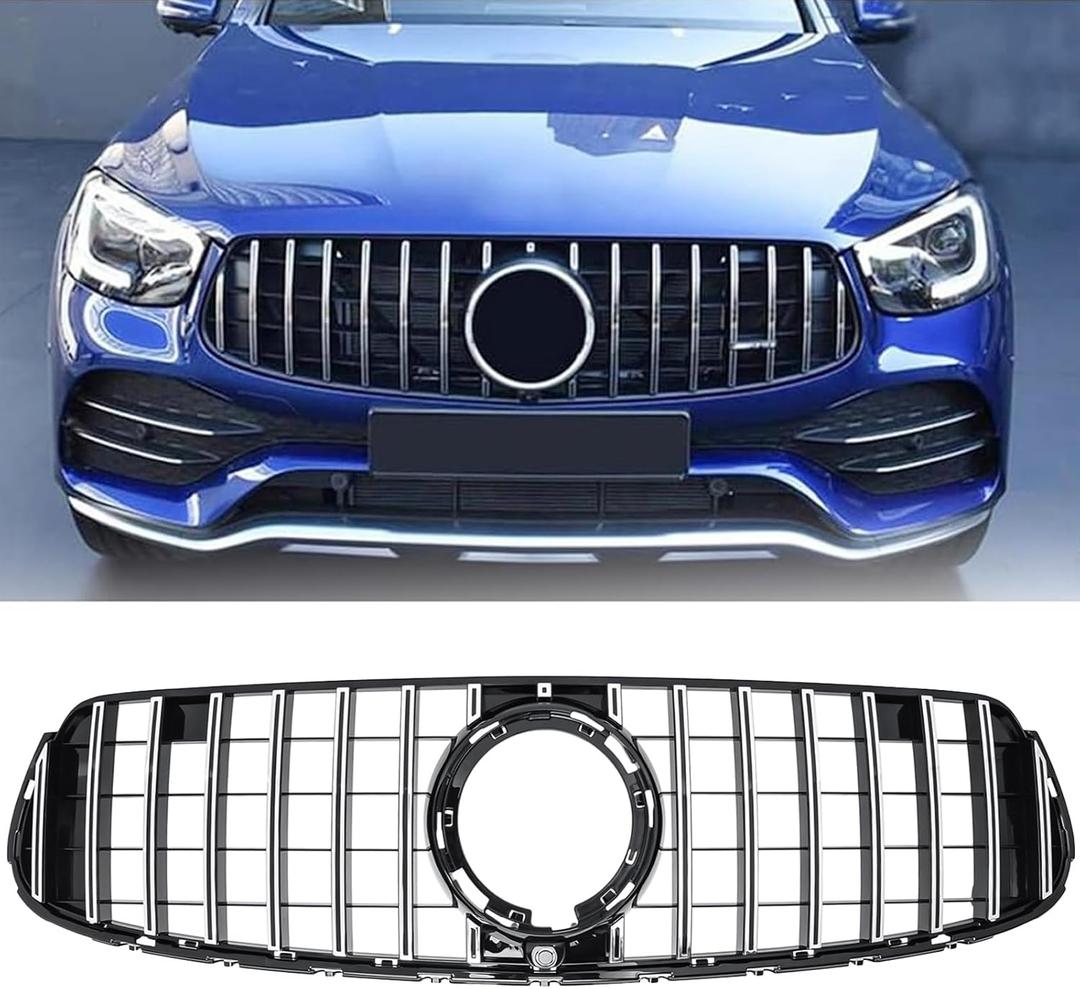 Chrome For 2020 2021 2022 Mercedes-Benz GLC-Class GLC 300/300e/350e/43 AMG SUV&Coupe With AMG Package Front Bumper Grille GT Style Center Grill