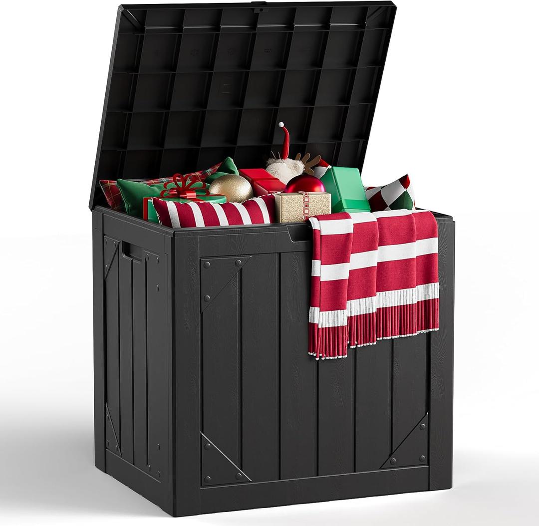 Outdoor Storage Box,30 Gallon Deck Box Outdoor Storage Bench Outside Waterproof Resin Storage Bench, Lockable Patio Cushions, Garden Tools Storage For Furniture, UV Resistant(Black)