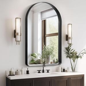 FURNIinspire 38x26 Inch Arch Bathroom Mirror, Metal Frame Wall Mounted Bathroom Vanity Mirror for Bedroom, Entryway, Living Room, Dresser, Black
