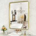 WEER Gold Bathroom Mirror, 24X32 Inch Brushed Gold Metal Frame Mirror, Rounded Rectangle Gold Bathroom Vanity Mirror for Wall, Tempered Glass, Anti-Rust, Hangs Horizontally or Vertically