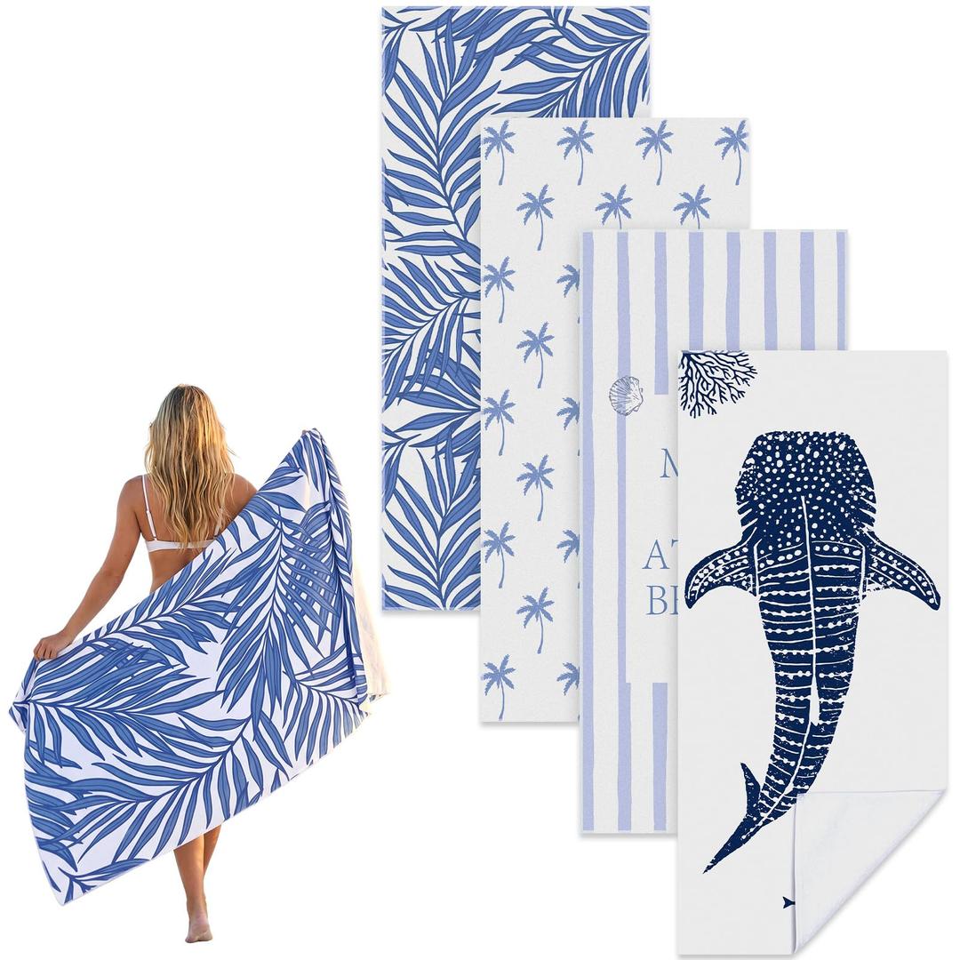Frienda 4 Pack Microfiber Oversized Lightweight Beach Towel 71x32 in for Women Men Microfiber Quick Dry Sand Free Ocean Coastal Towels for Beach Pool Travel (Summer)
