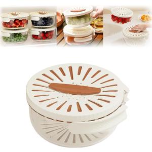 Foldable Colander with Lockable Lid, Multifunctional Strainer Bowl Food Drainer for Kitchen and Fridge, BPA Free Fruit and Vegetable Washing Bowl with Portable Handle for Easy Storage (Brown), Pack of 4
