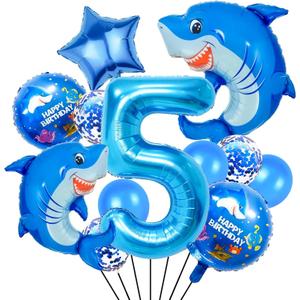 40 Inch 5 Balloon Number, Cute Blue Shark Balloons, Giant Foil Number 5 Balloons for Anniversary Supplies, Kids Birthday Party, Shark Themed Birthday Party, Banquet Decoration