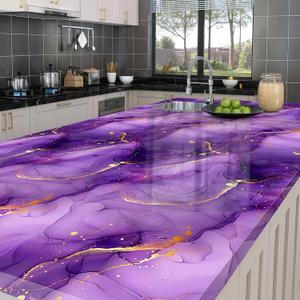 Glossy Purple Marble Wallpaper Peel and Stick 15.7"x39.4" Self Adhesive Removable Contact Paper Watercolor Gold Vein Decorative Vinyl for Wall Cabinet Countertop Shelf Door DIY