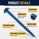 300PCS #8 x 2-1/2" Pocket Hole Screws, Exterior Pocket Screws Blue Coated for Weather-Resistant, Coarse Thread Washer Head, Square Drive & 150MM Bit Included