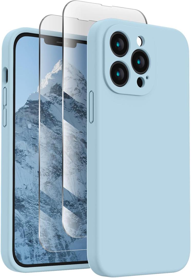 FireNova Designed for iPhone 13 Pro Case, Silicone Upgraded [Camera Protection] Phone Case with [2 Screen Protectors], Soft Anti-Scratch Microfiber Lining Inside, 6.1 inch, Sky Blue