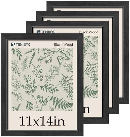 TENIBYC 11x14 Picture Frame Set - 4 Pack, Classic Black Photo Frame, HD Tempered Glass, Elegant Wood Grain, Wall Hanging TENIBYC 11x14 Picture Frame Set - 4 Pack, Classic Black Photo Frame, HD Tempered Glass, Elegant Wood Grain, Wall Hanging