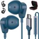 APETOO USB C Headphones for iPhone 17 Pro Max 16 15 Plus iPad Air USB-C Wired Earbuds with Mic Volume Control HiFi Stereo Type C Earphones for Galaxy S25/S24/S23/S22 Ultra Pixel 10 9 8 7 6a, Blue