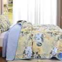 Anibedding 3 Pieces Quilt Set Queen Size, Colorful Floral Reversible Bedspread Coverlet Set, Soft Microfiber Lightweight Bed Cover for All Season (96"x90", 1 Quilt+ 2 Pillow Shams)