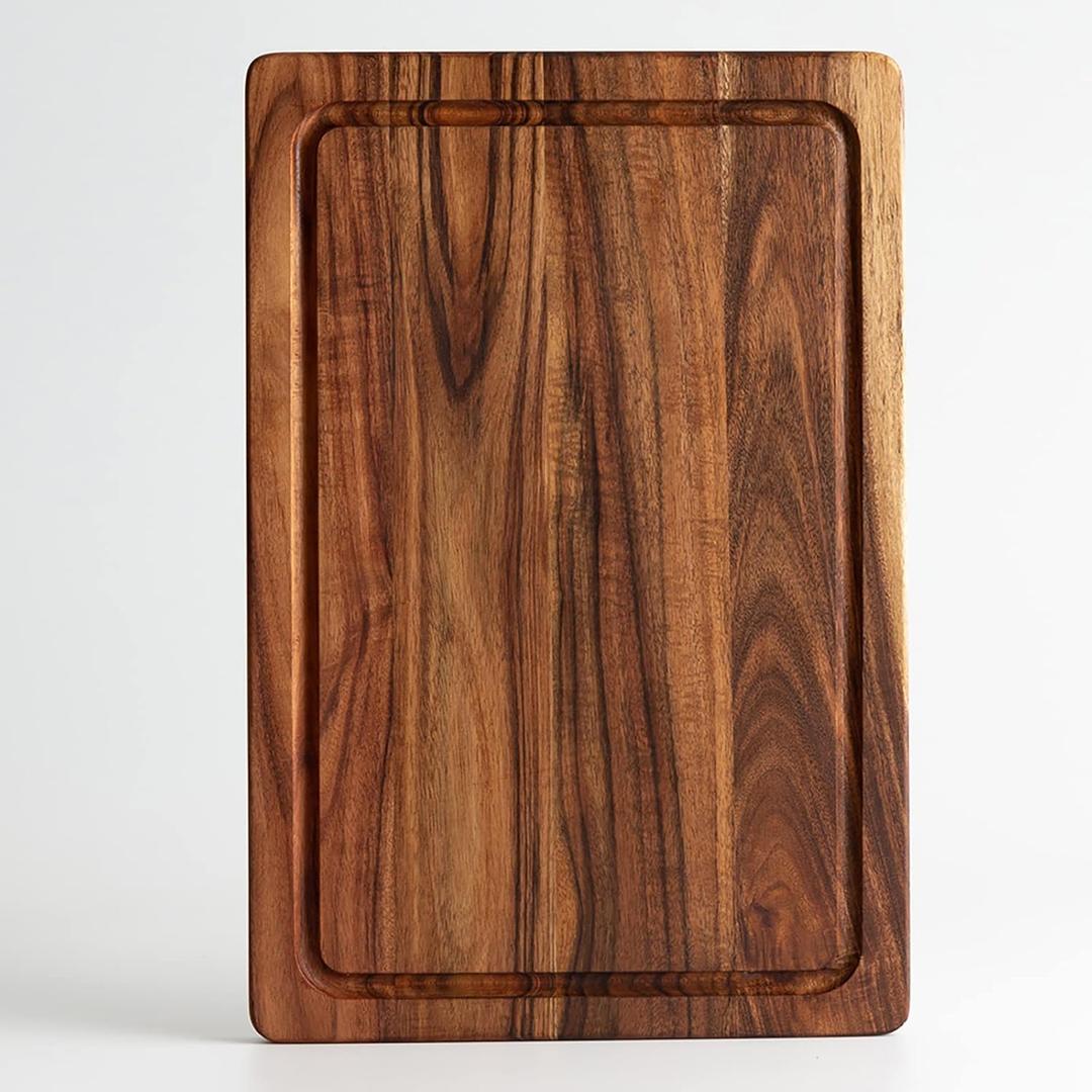 Acacia Wood Cutting Board for Kitchen Wooden Cutting Board with Deep Juice Groove and Handles, Wooden trays for meat, fruit and cheese