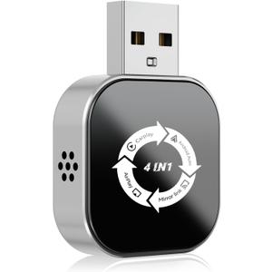 4 in 1 Wireless CarPlay Adapter with Screen Mirroring  Supports Apple CarPlay & Android Auto & AirPlay & MirrorLink, 2026 Upgraded screen mirroring dongle for car, USB-A/USB-C Connection, Plug & Play (Silver)
