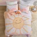 Intelligent Design Kids Queen Bedding Set Cotton Sun Full Size Quilt Sets for Girls Rainbow & Clouds Reversible Queen Coverlet Dawn Light & Breathable Sham Throw Pillow Full/Queen Yellow/Coral 4 Piece