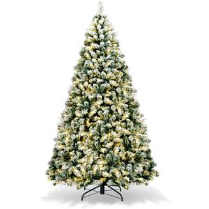 7.5Ft Pre-Lit Artificial Christmas Tree, Snow Flocked Hinged Pine Tree with 550 Led Lights, 1346 Branch Tips, Easy Assembly, Metal Stand, Perfect Xmas Decoration for Home, Office, Party
