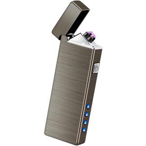 LcFun Electric USB Rechargeable Lighter Windproof Flamesless Plasma Dual Arc Lighter Small Metal Pocket Lighters for Candle, Incense, Camping (Nickel Brushed)