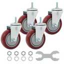 Finnhomy Swivel Caster Wheels 4 Inch Threaded Stem Casters Set of 4 Heavy Duty 3/8"-16 x 1 Anti-wear Polyurethane Industrial Castor Wheels for Cart/Furniture Load Bearing 2200 Lbs Smooth Casters Red