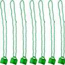 4E's Novelty St Patricks Day Shot Glasses Bead Necklaces, Pack of 12  Green Irish Gifts Party Favors Supplies, St Patricks Day Accessories for Adults (Transparent Green With Shamrock)