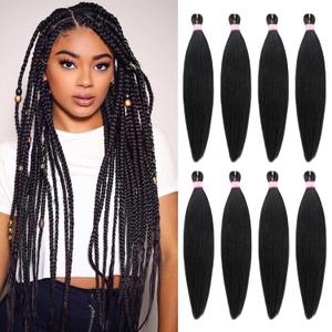 Pre Stretched Professional Braiding Hair Easy Braiding Hair 24 Inch 8 Packs Hot Water Setting Soft Synthetic Braiding Hair Extension for Twist Senegalese Crochet Hair, Natural Black