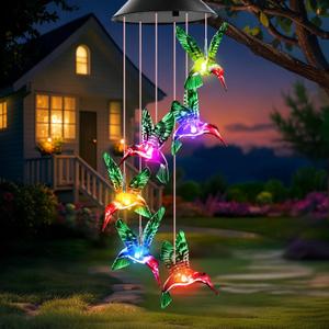 Birthday Gifts for Women Mom Grandma, Winzwon Solar Hummingbird Wind Chimes for Outside Garden, Solar Lights Outdoor Waterproof Mobile Decoration for Patio Yard