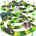 Dinosaur Toys, Create A Dinosaur World Road Race, Flexible Track Playset, and 2 pcs Cool Dinosaur car for 3 4 5 6 Year & Up Old boy Girls Best Gift (Green)