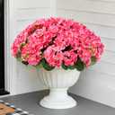 12 Bundles Artificial Geranium Fake Flowers for Outdoor UV Resistant, Outside Spring Pink Flower Decoration for Home Kitchen Table Cemetery Garden Planter, Front Door Silk Faux Plants