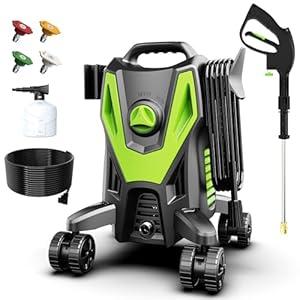DECOKTOOL Electric Pressure Washer - 4500 PSI 3.0GPM Electric Power Washer with 4 Anti-Tipping Wheels, 4 Different Nozzles, 35FT Power Cord, Soap Cannon for Car, Garden, Yard, House, Green 
