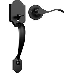 Front Door Handle No Lock, Matte Black Entry Door Lock Set with Reversible Handle, Exterior Door Lock Set Compatible with Keypad Deadbolt/Compatible with Mechanical Deadbolt