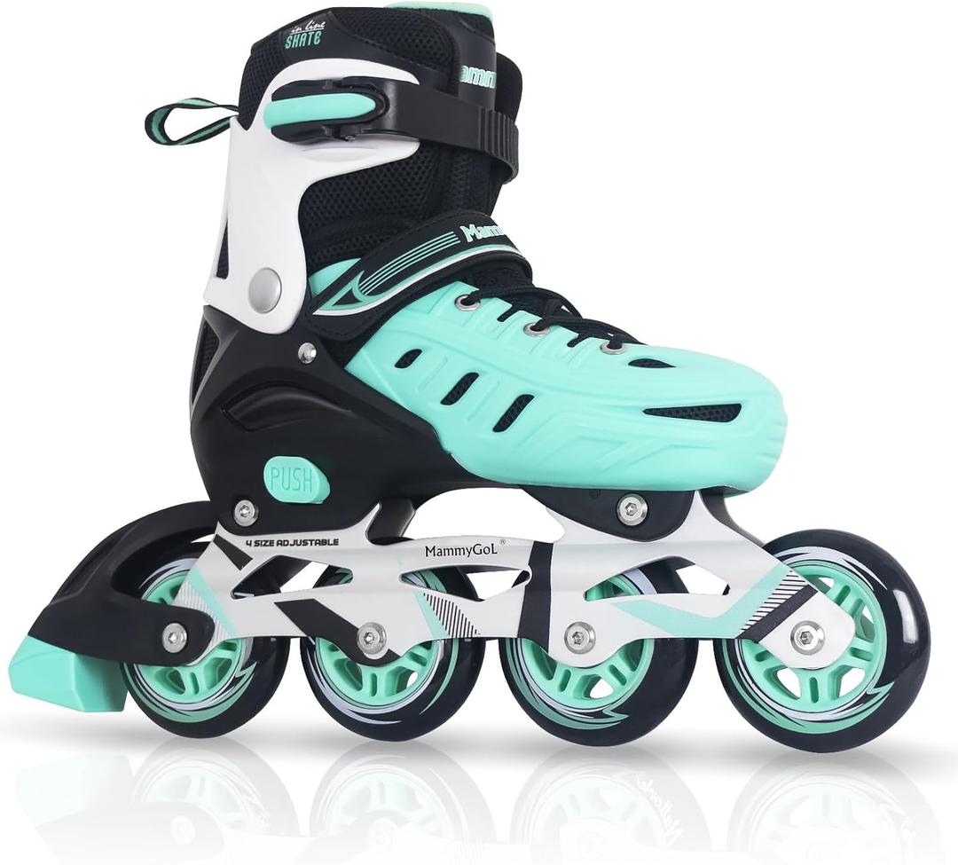 MammyGol Adults Adjustable Inline Skates, Safe and Durable Roller Skates with Giant Wheels, High Performance Professional Skates for Men Women Youth (XX-Large - Adult (9-11.5 Men/10-12.5 Women), Teal)