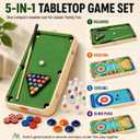 5 in 1 Tabletop Game Set for Kids Boys Girls, Wooden Mini Pool Table with Billiards, Bowling, Hockey, Curling & Sling Puck, Compact Multi Game Table for Home, Playroom, Family Game Night