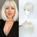 Hair Toppers For Women Real Human Hair Short Length 10 Inches Topper For Slightly Loss And Covering Gray 7 * 11 French Style Bangs Platinum Blonde Color For Adding Volume
