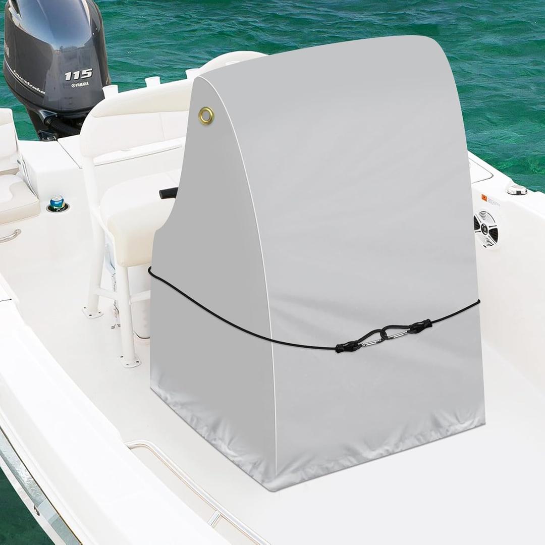Boat Center Console Cover - 1200D Waterproof, Windproof Elastic Strap, Heavy Duty Marine Grade Polyester - Gray, 30" L x 40" W x 44" H (M: 30" L x 40" W x 44" H)