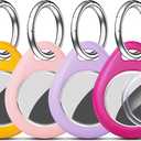 RFUNGUANGO Compatible AirTag Holder Air Tag Keychain Protective Case - 4 Pack Air Tag Protective Case with Metal Keychain for Kids, Pets, Luggage, Backpacks, Keys, Yellow,Pink,Purple,Rosered