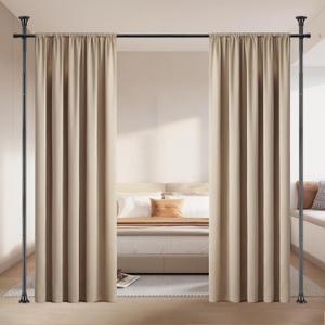 Room Divider Rod, Curtain Rod No Drilling Partition Room Dividers Tension Rod, 4-10ft (H) 48-72inch(W) Floor to Ceiling Room Black