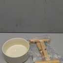 SPUNKYJUNKY 15 Slanted Ceramic Dog and Cat Bowl with Wooden Stand, Tilted Bulldog Food and Water Bowl No Slip Non-Spill for Cats Medium Dogs Big Face Pets 28.7 OZ (3.6 Cups, Beige)