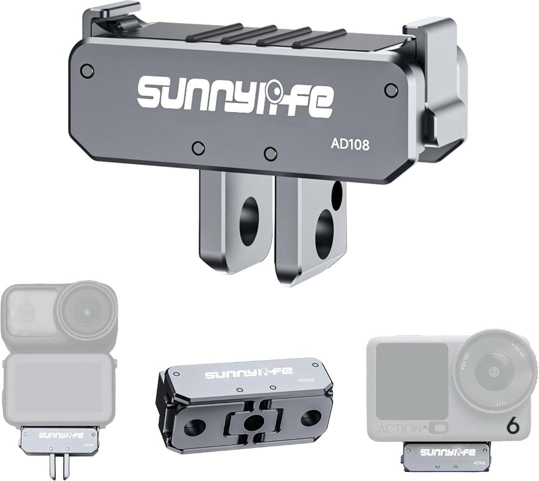 Dual-Direction Magnetic Aluminum Alloy Mount Adapter for DJI Osmo Action 6/Nano - Quick-Release Base with 1/4" Thread & Foldable Connector for Tripods, Selfie Sticks, Vlogging Accessories