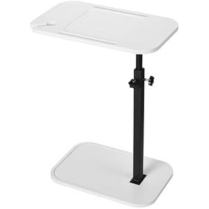 DAVIDOK C-Shaped Sofa End Table, Adjustable Height Couch Side Table with Device Slot, White Color with Black Metal Stand, Couch Table for Living Room, Bedroom