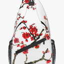 Cherry Blossom Crossbody Sling Bag for Women Men Classical Asian Plum Blossom Watercolor Ink Painting Travel Sling Backpack Casual Chest Shoulder Bag Japanese Floral Print Hiking Daypack
