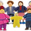 Melissa & Doug 7-Piece Poseable Wooden Doll Family for Dollhouse (2-4 inches Each)
