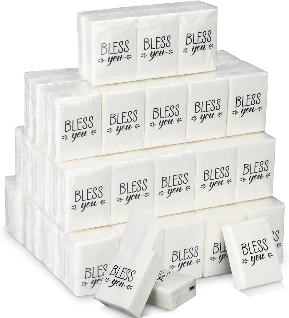 Ctosree 50 Pack Church Pocket Tissues Travel Packs Bulk 500 Sheet Small Tissues Pocket Packs Party Favors 3 Ply Mini Travel Size Individual for Christian