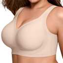LetsJoli Bras for Women Supportive Wireless Push Up Bra Full Coverage No Underwire Seamless Plus Size for Older Women (Beige, Large)