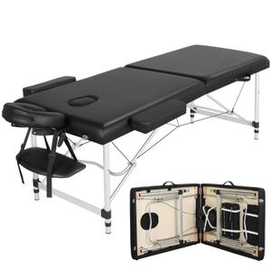 Yaheetech Massage Tables Portable Massage Bed Aluminium Height Adjustable Facial Salon Tattoo Bed with Non-Woven Bag, 28 inch Width Black