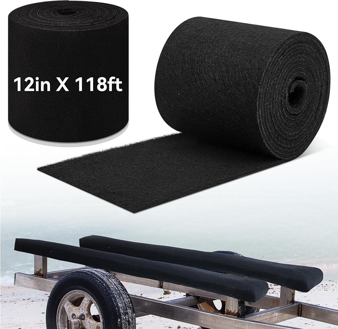 Timgle Boat Trailer Bunk Carpet Polyester Marine Grade Carpet for Trailer Bunks Boards Boat Guides Accessories Parts Replacement Padding for Outdoor (12 Inches X 118 ft, Black)