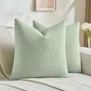FUTEI Pack of 2 Solid Chenille Throw Pillow Covers 24x24 Inch Soft Cozy Wheat Ear Striped Textured Decorative European Cushion Cases Modern Farmhouse Accent for Couch Bed Living Room, Sage Green