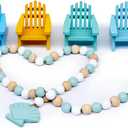 Beach Decor Mini Beach Chair Set of 4 w Wood Beads Garland, Cute Beachy Room Decor Aesthetic, Coastal Decor for Home, Cute Ocean Beach Theme Decorations, Sea House Decor for Bedroom, Living Room